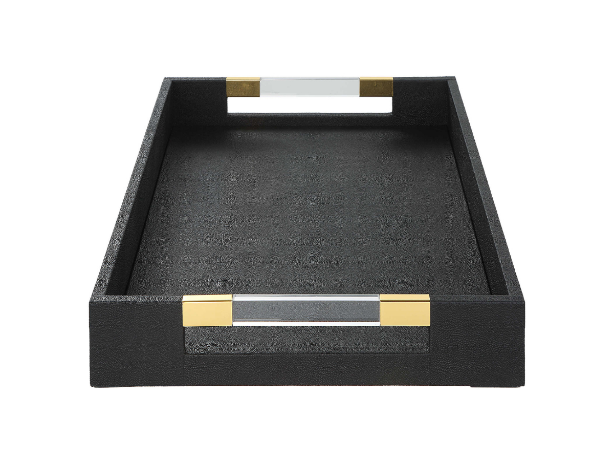 Abbyson Home Winnie Black Shagreen Tray