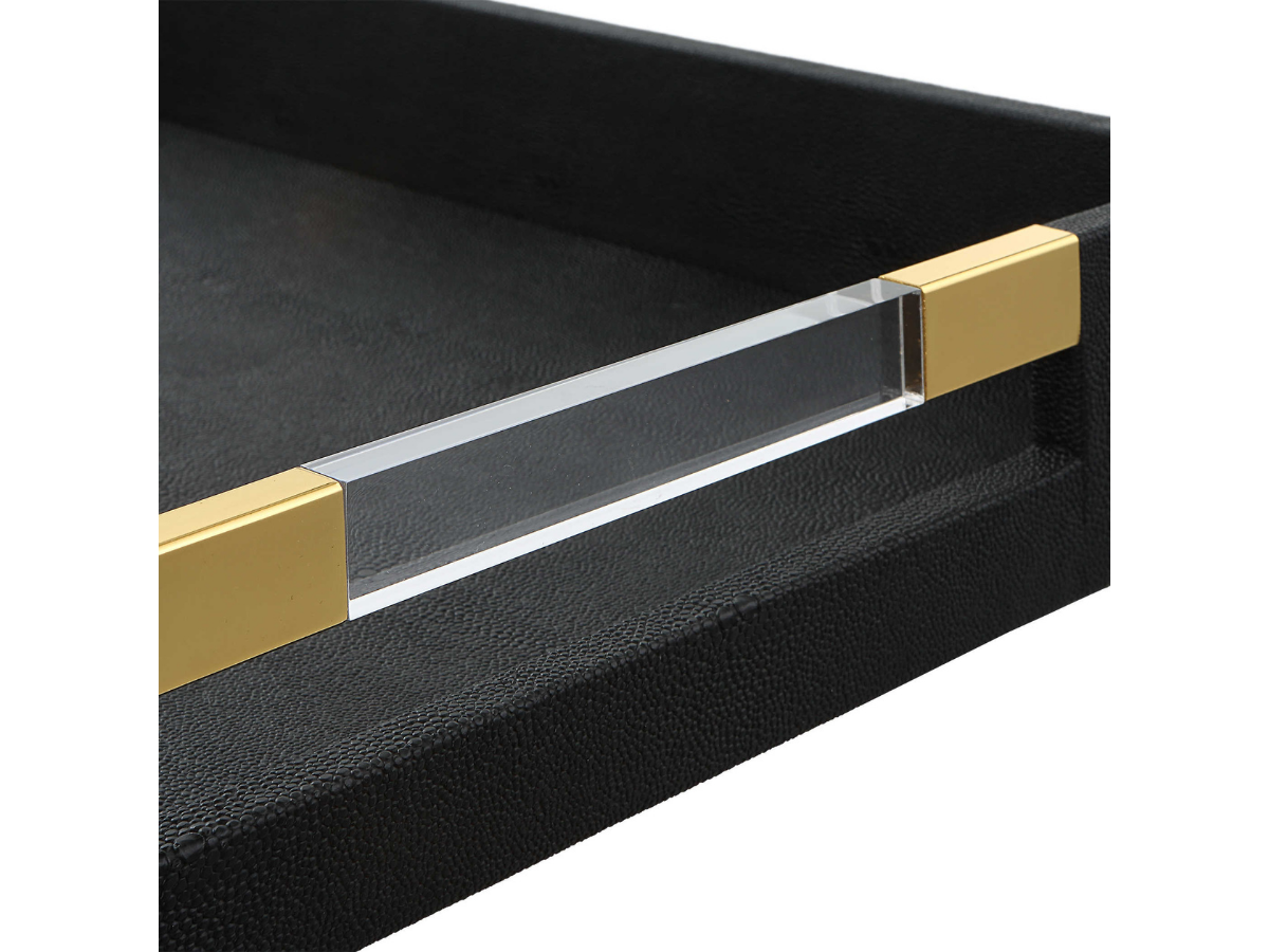 Abbyson Home Winnie Black Shagreen Tray