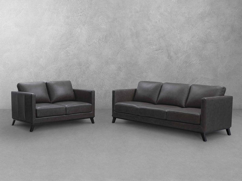 Woodstock Mid Century Top Grain Leather Sofa and Loveseat Set