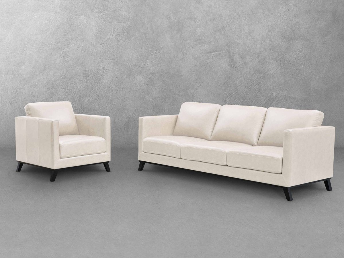 Woodstock MidCentury Top Grain Leather Sofa and Chair Set