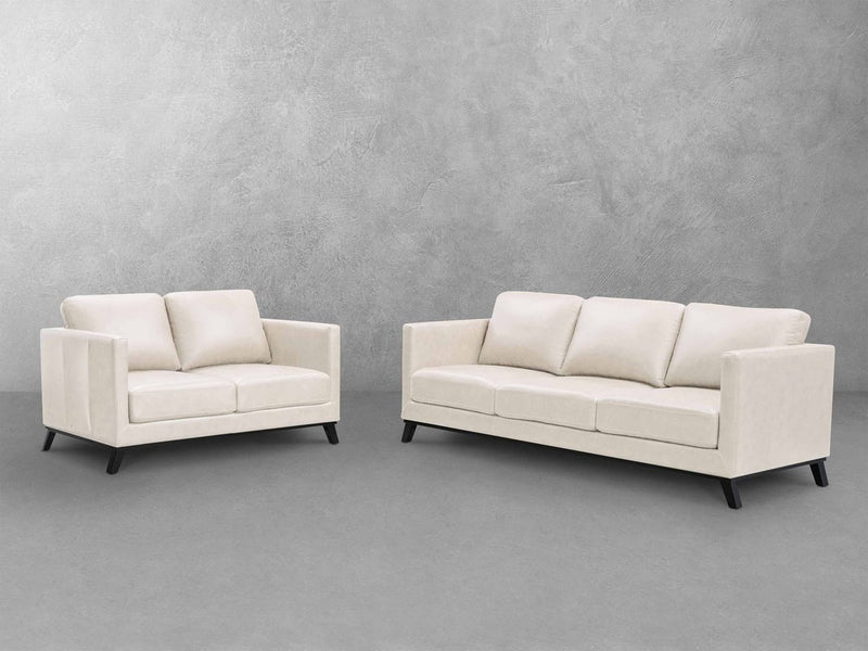 Woodstock Mid Century Top Grain Leather Sofa and Loveseat Set