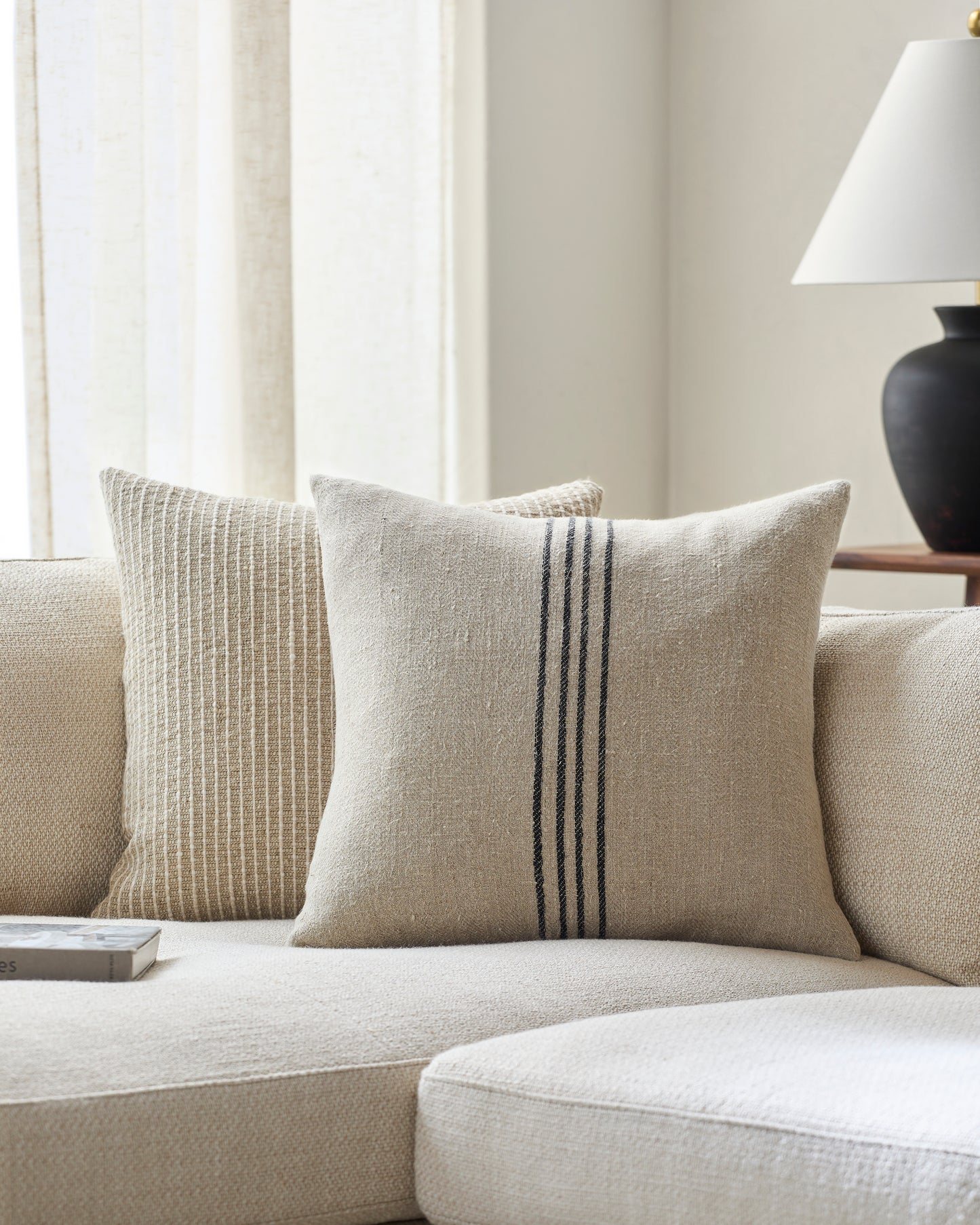 Becki Owens Brett Black Striped 22" x 22" Accent Pillow with Down Insert