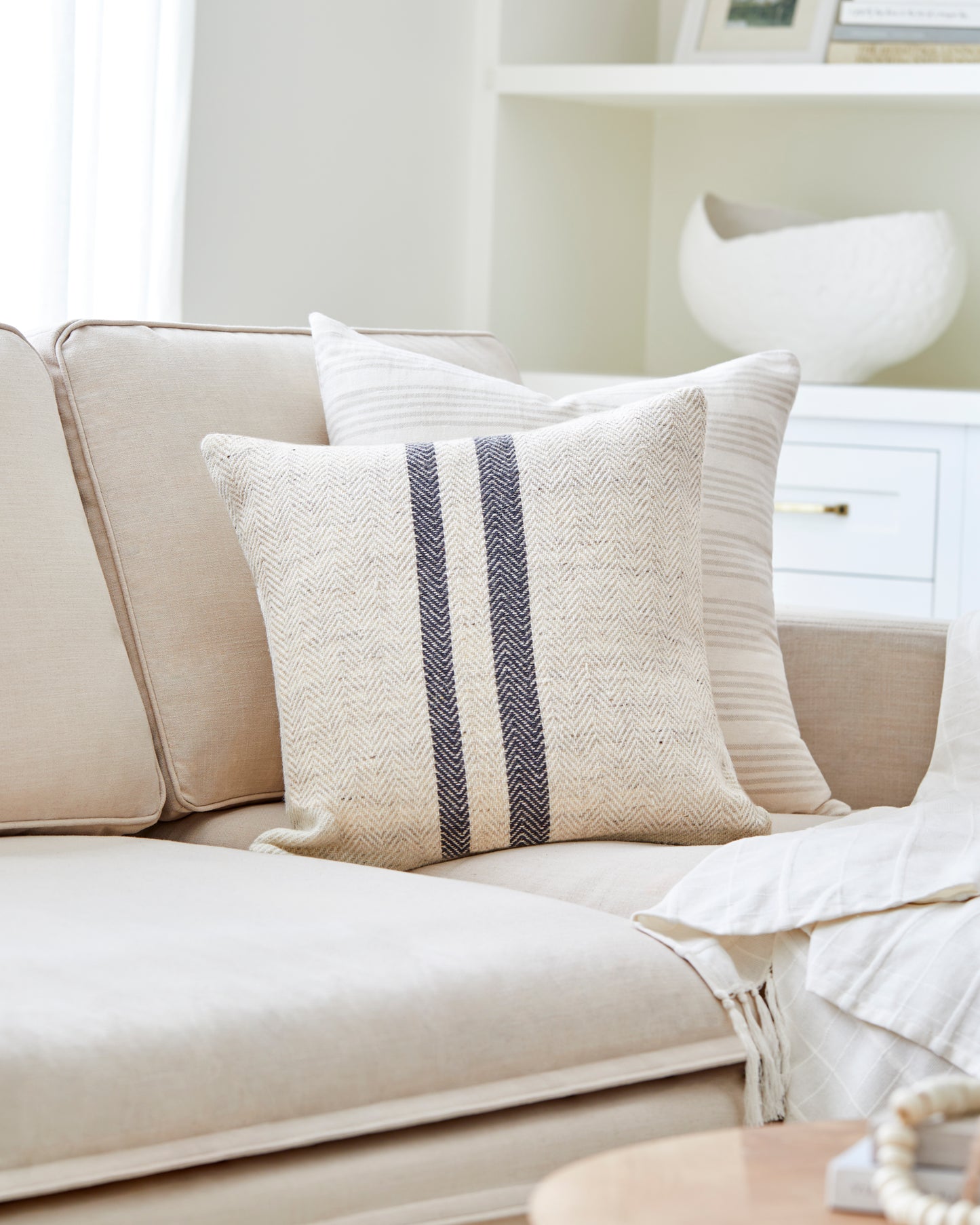Becki Owens Brett Navy Striped 20" x 20" Accent Pillow, Cover Only