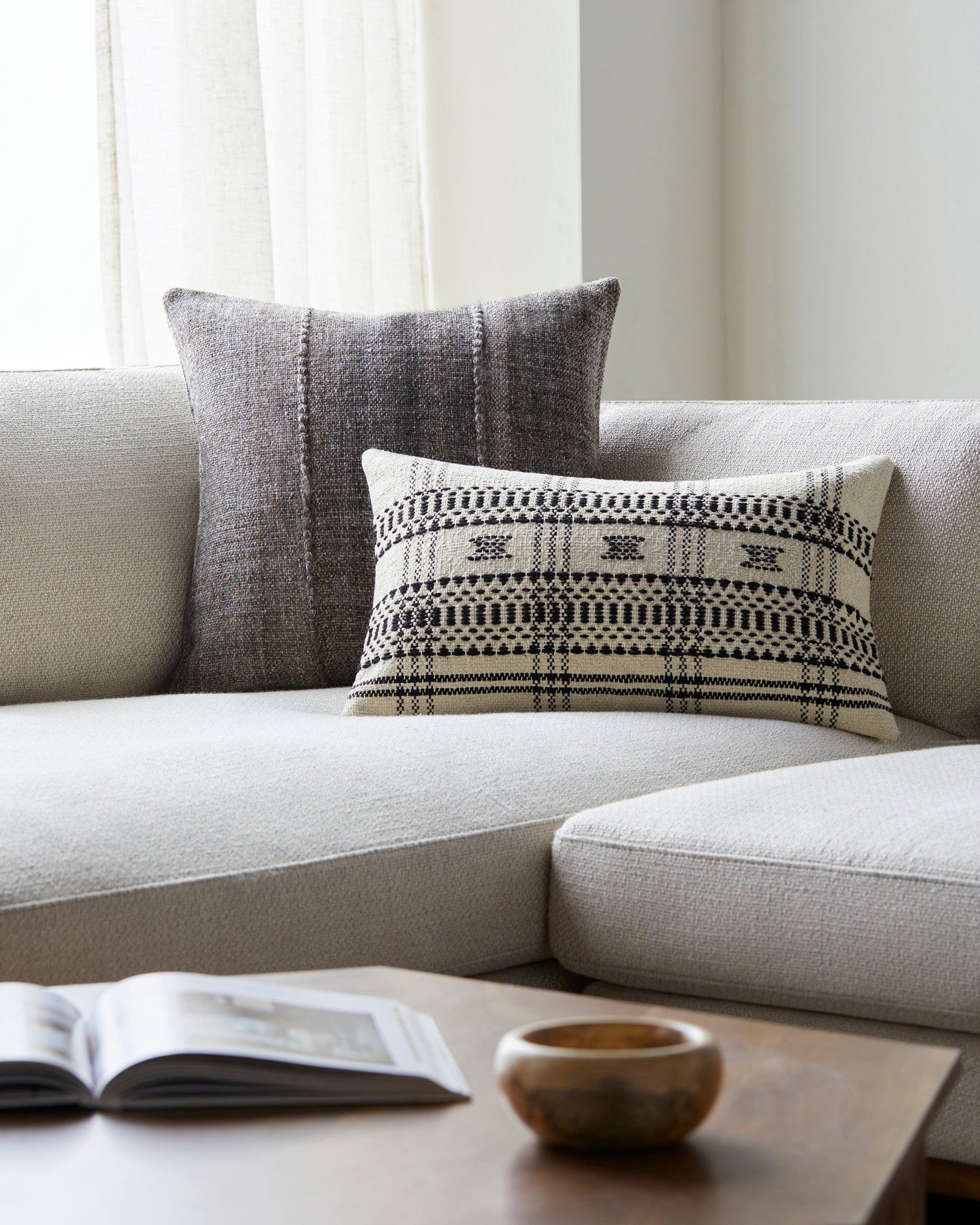 Becki Owens Myrna 18" x 18" Beige & Black Accent Pillow, Cover Only