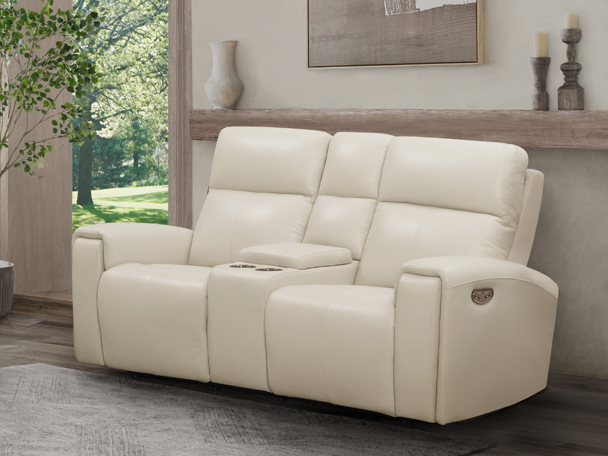 Keegan Power Reclining Leather Loveseat - Ivory