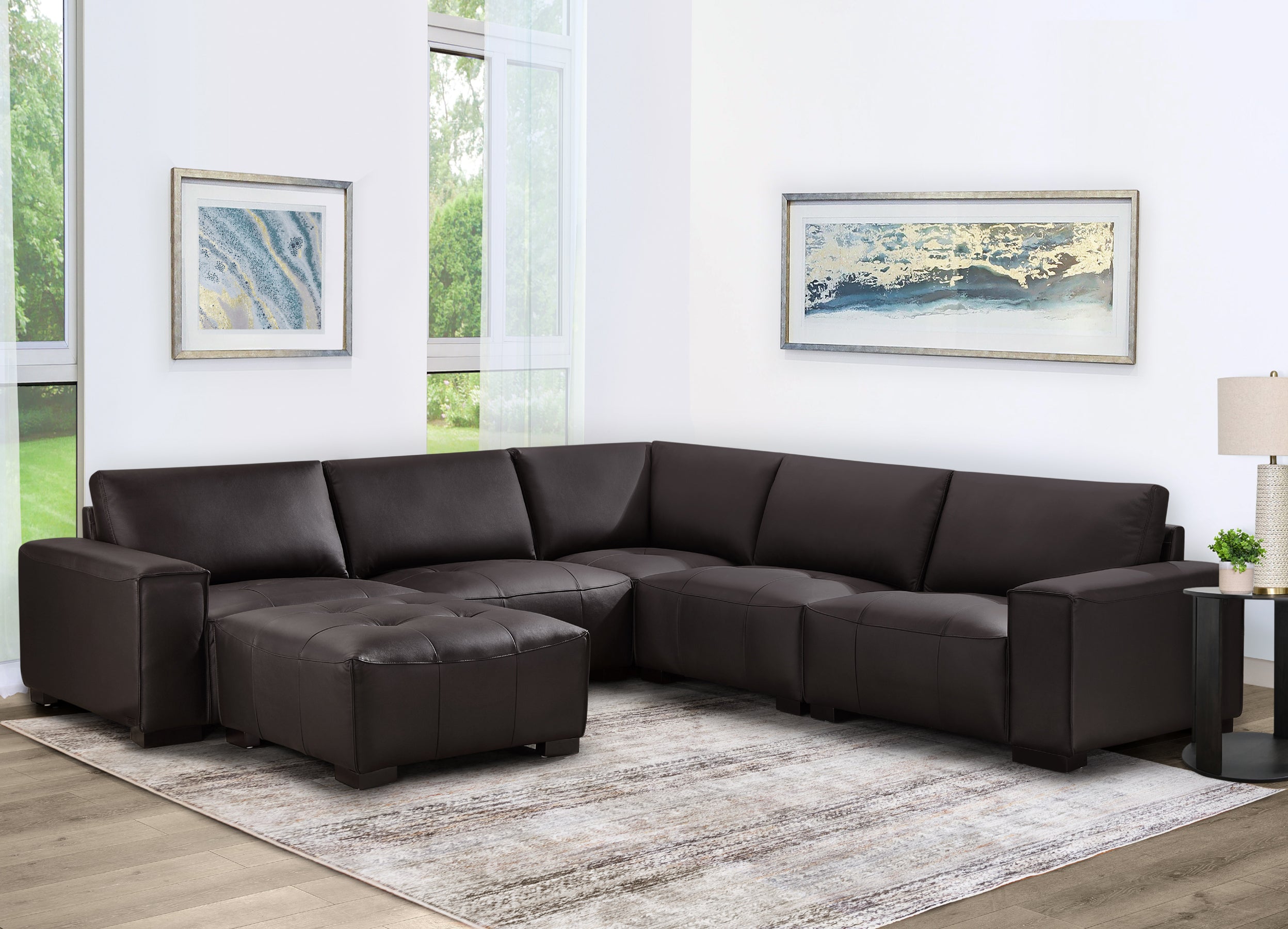 Teagan 6-pc Leather Modular Sectional - Brown – Abbyson.com
