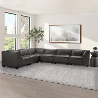 Wallingford 6-pc Modular Leather Sectional, Dark Gray