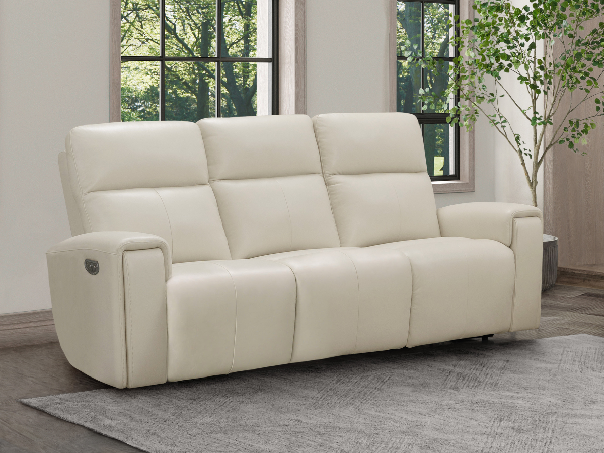 Keegan Power Reclining Leather Sofa - Ivory