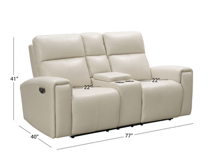 Keegan Power Reclining Leather Loveseat - Ivory