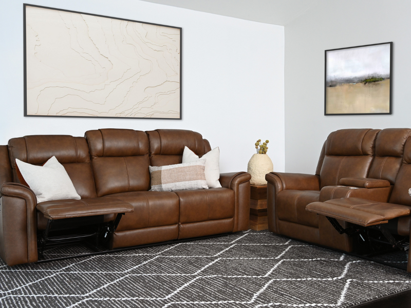Gilmore 2 pc Leather Manual Reclining Sofa and Loveseat Brown