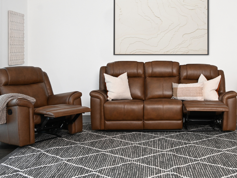 Gilmore 2-pc Leather Manual Reclining Sofa and Chair, Brown
