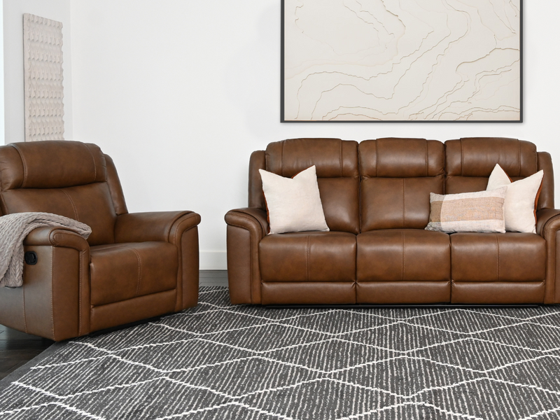 Gilmore 2-pc Leather Manual Reclining Sofa and Chair, Brown