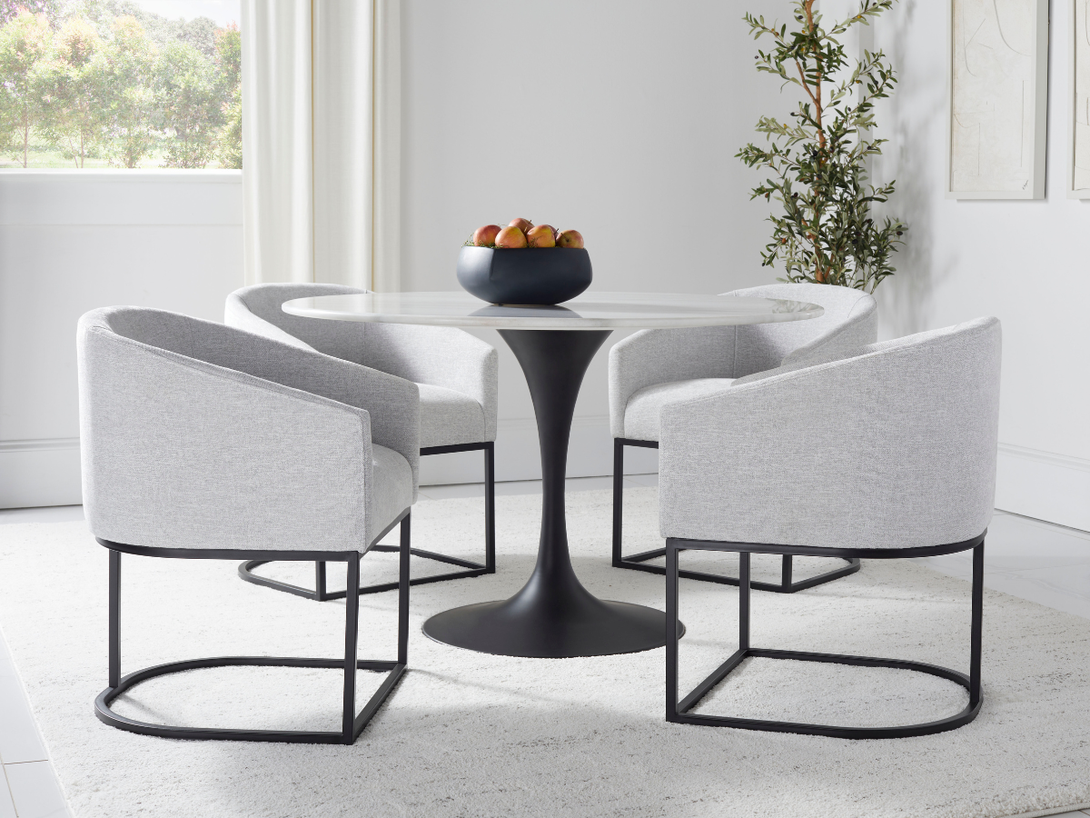 Jace 5-pc 48" Round Genuine Colombian Marble Dining Set - Light Gray