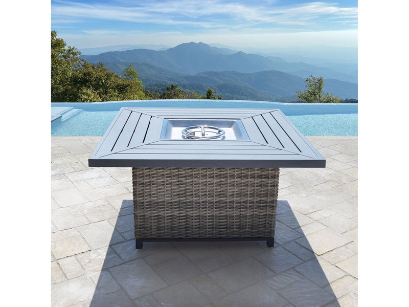Corbin Fire Table, Beige Fabric, Beige Frame and Charcoal Top