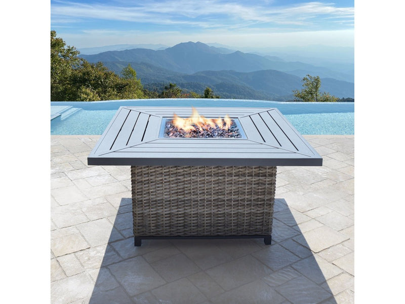 Corbin Fire Table, Beige Fabric, Beige Frame and Charcoal Top