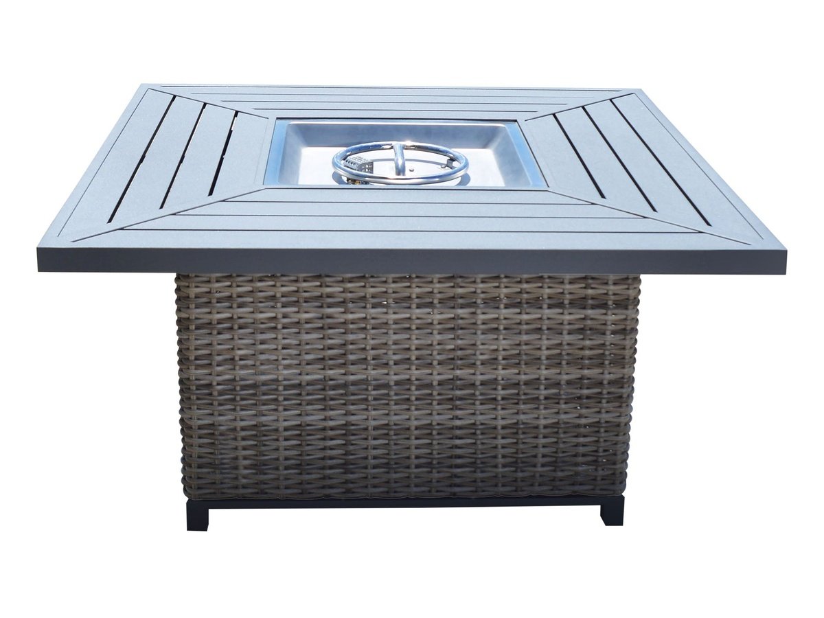 Corbin Fire Table, Beige Fabric, Beige Frame and Charcoal Top