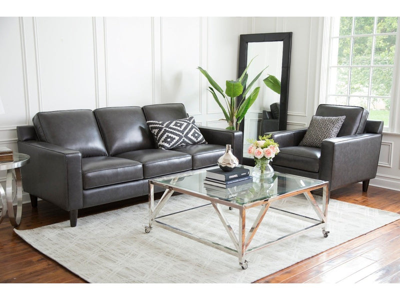 Milton Leather Sofa and Armchair Set, Steel Grey Default Title