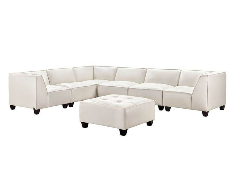 Wallingford 7-piece Leather Sectional with Ottoman, Ivory Default Title