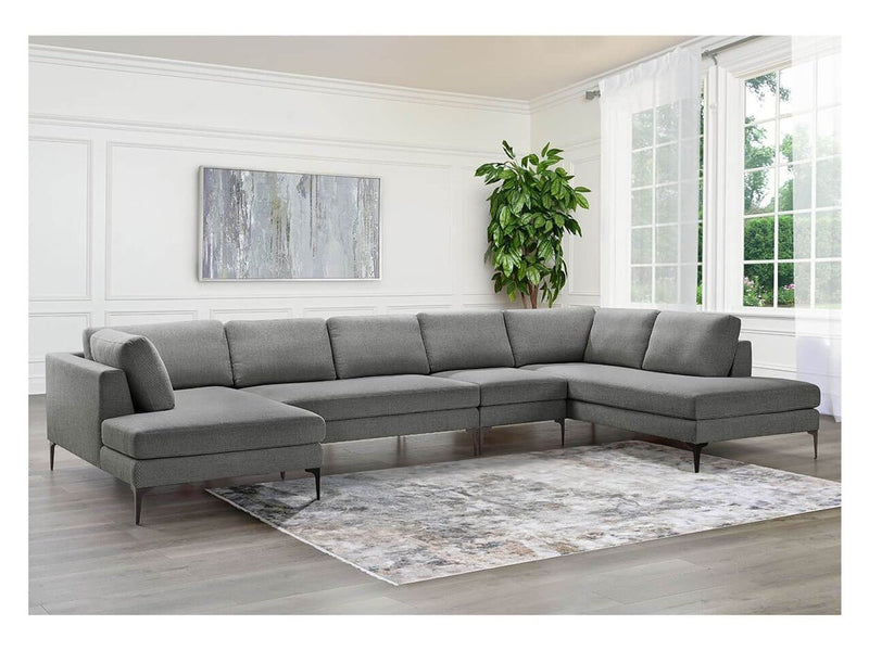 Lavina 4-piece Fabric Double Chaise Sectional, Grey Default Title