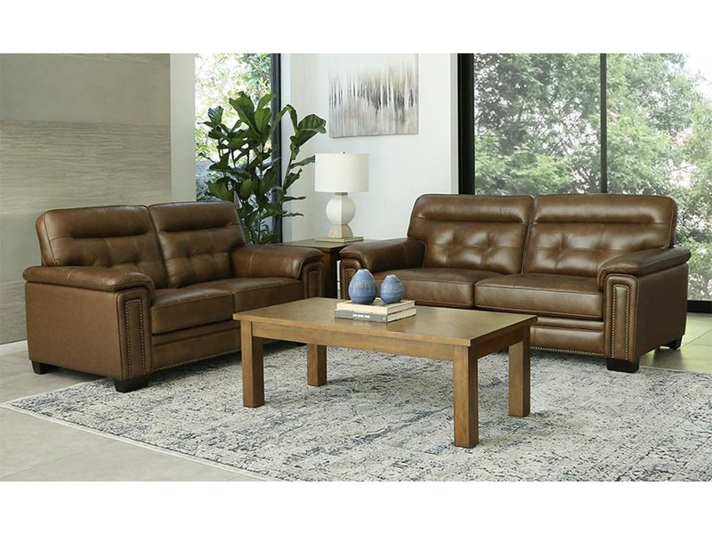 Harrison 2-piece Leather Sofa and Loveseat Set, Camel Default Title