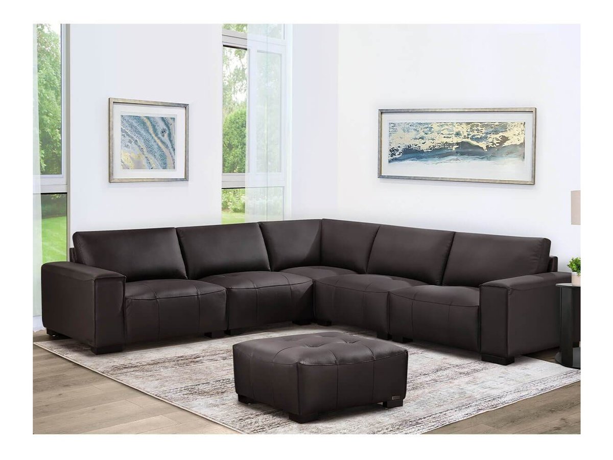 Teagan Leather Ottoman, Brown Default Title
