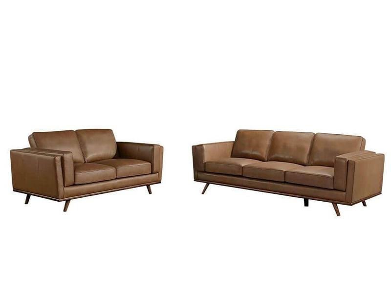 Taverly 2-piece Leather Sofa and Loveseat Set, Camel Default Title