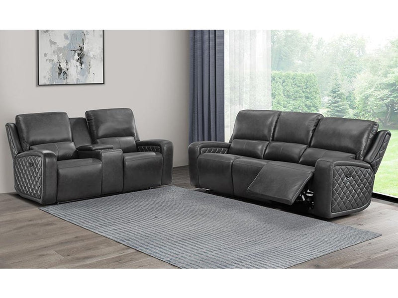 Raymond 2-piece Leather Power Reclining Set, Grey Default Title