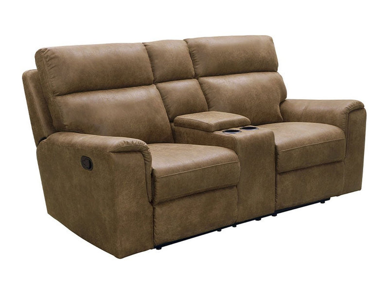 Lawrence Fabric Reclining Console Loveseat, Brown Default Title