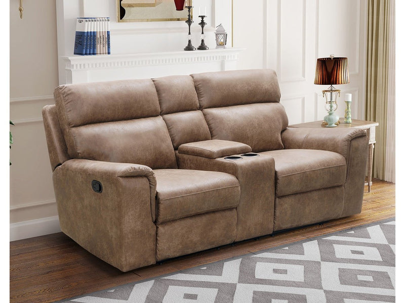 Lawrence Fabric Reclining Console Loveseat, Brown Default Title