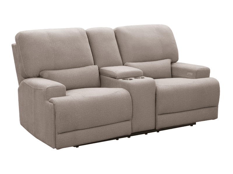 Trevita Fabric Power Reclining Console Loveseat, Cream Default Title