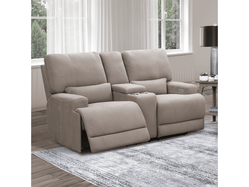 Trevita Fabric Power Reclining Console Loveseat, Cream Default Title
