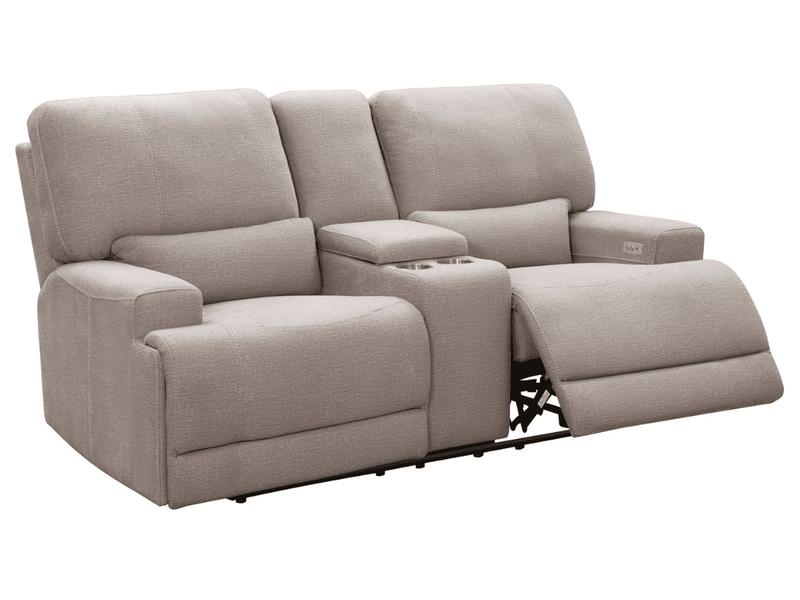Trevita Fabric Power Reclining Console Loveseat, Cream Default Title