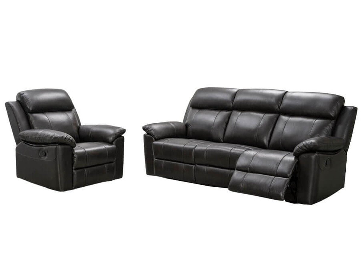 Braylen Top Grain Leather Reclining Sofa And Recliner Set, Dark Brown