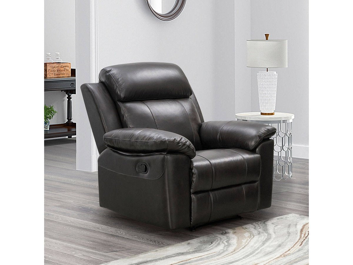 Braylen Top Grain Leather Reclining Sofa And Recliner Set, Dark Brown