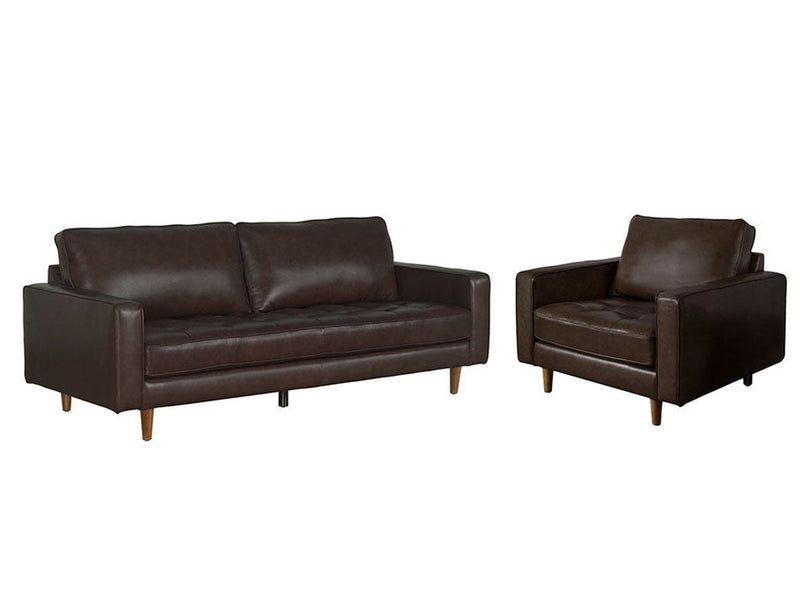 Holloway Mid-Century Leather Sofa and Armchair Set, Espresso Default Title