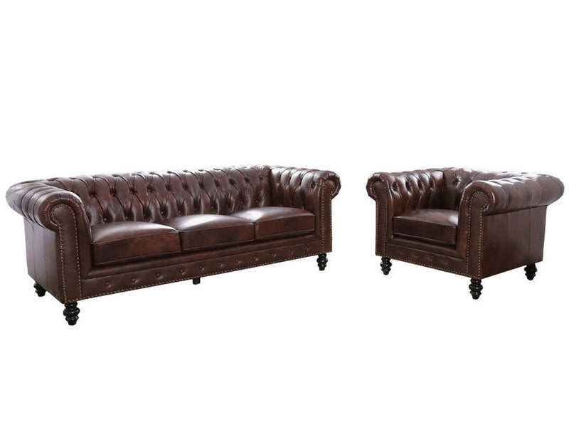 Grand Chesterfield Leather Sofa and Armchair Set Default Title