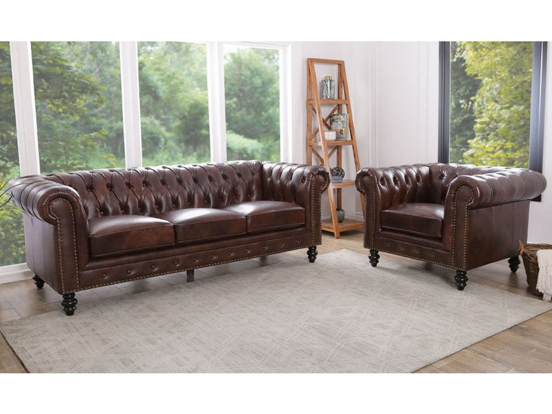 Grand Chesterfield Leather Sofa and Armchair Set Default Title