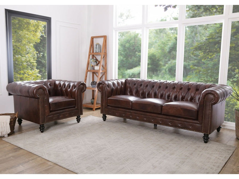 Grand Chesterfield Leather Sofa and Armchair Set Default Title