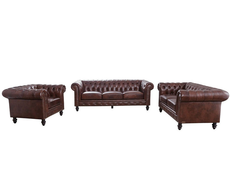 Grand Chesterfield 3-piece Leather Sofa Set Default Title