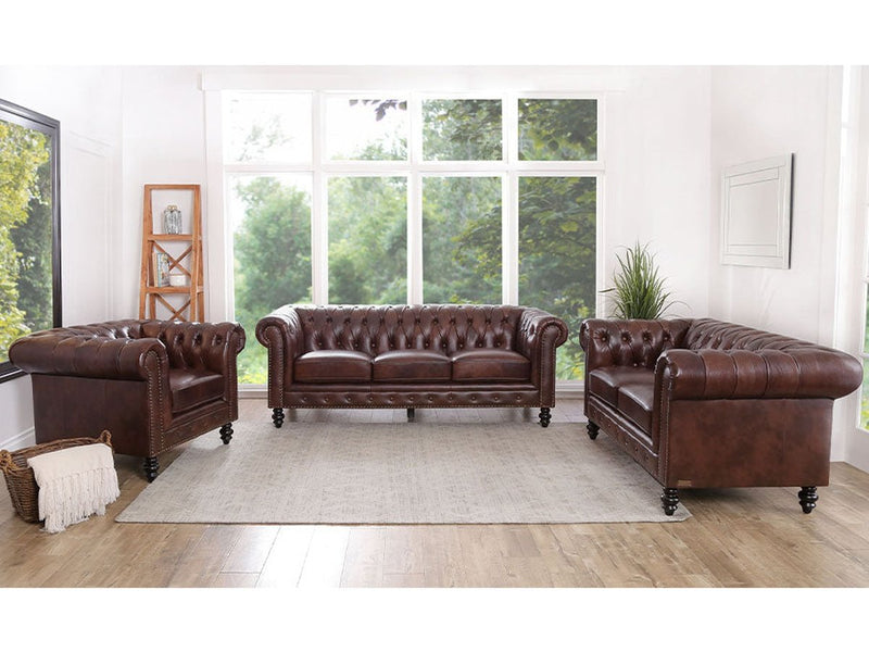 Grand Chesterfield 3-piece Leather Sofa Set Default Title