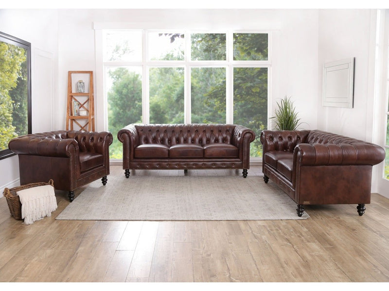 Grand Chesterfield 3-piece Leather Sofa Set Default Title