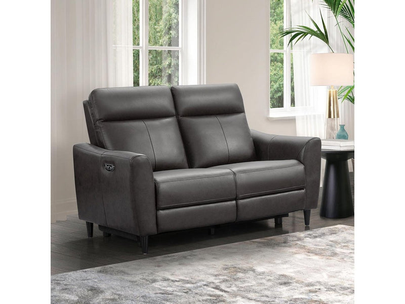 Tomasino Leather Power Reclining Loveseat with Power Headrest, Dark Grey Default Title