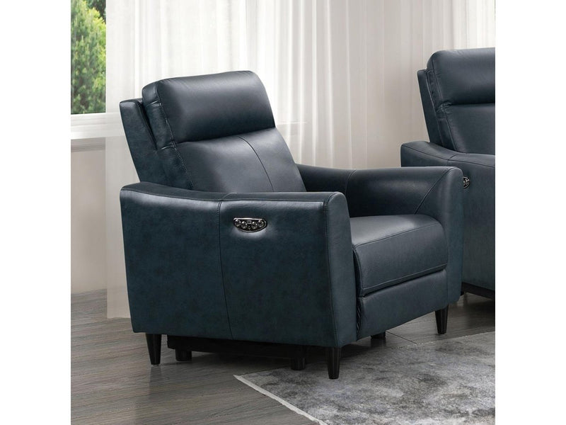 Tomasino Leather Power Recliner with Power Headrest, Blue Default Title