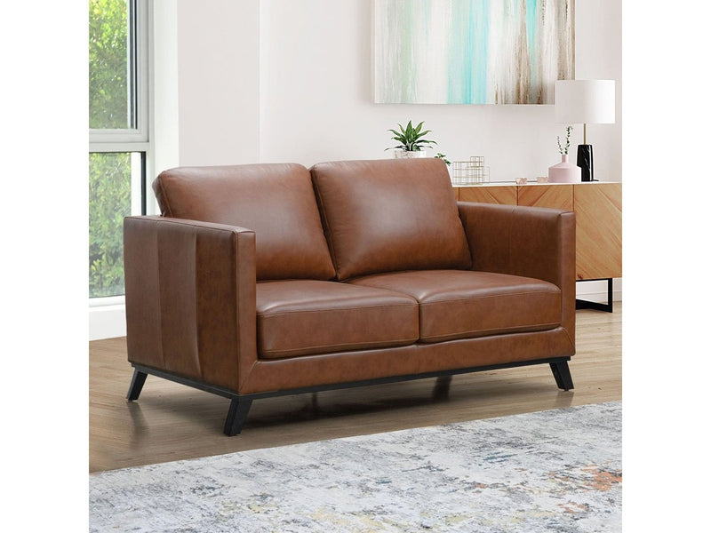 Woodstock Mid Century Top Grain Leather Loveseat, Camel Default Title