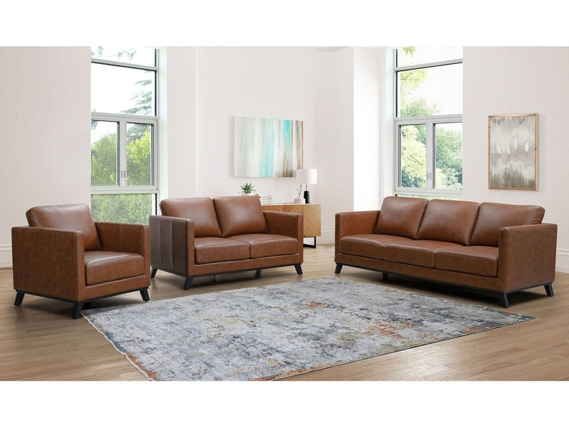 Woodstock Mid Century Top Grain Leather Loveseat, Camel Default Title