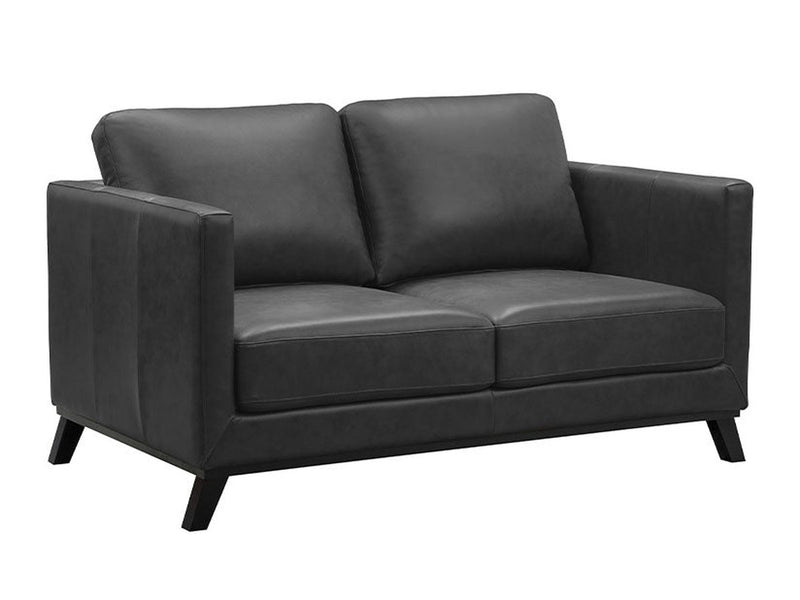 Woodstock Mid Century Top Grain Leather Loveseat, Dark Grey Default Title