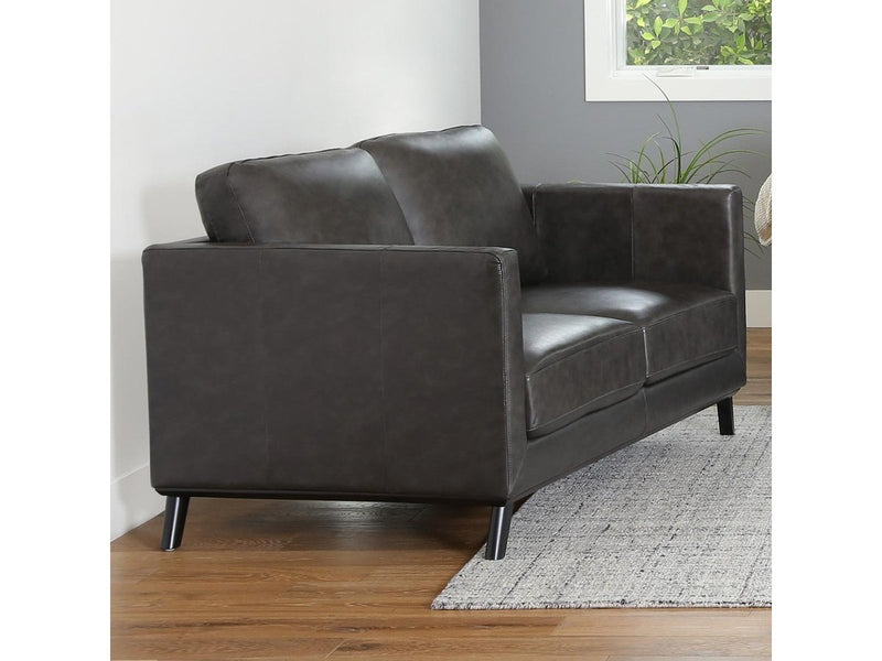 Woodstock Mid Century Top Grain Leather Loveseat, Dark Grey Default Title