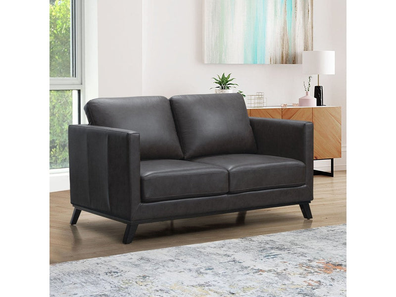 Woodstock Mid Century Top Grain Leather Loveseat, Dark Grey Default Title