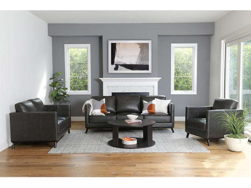 Woodstock Mid Century Top Grain Leather Loveseat, Dark Grey Default Title