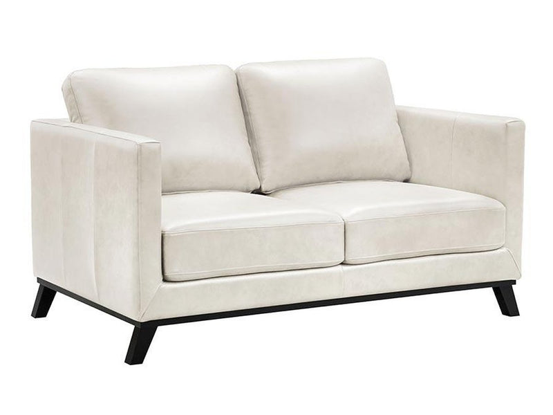 Woodstock Mid Century Top Grain Leather Loveseat, Ivory Default Title